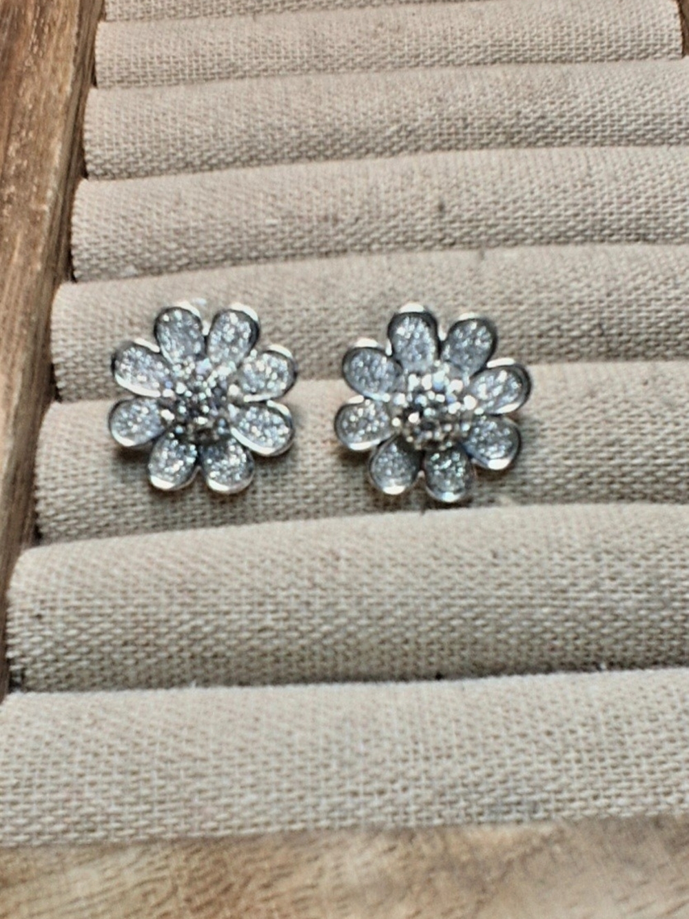 Sparkling Silver Floral Crystal Stud Earrings